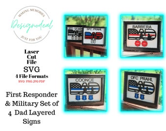 Bundle First Responder & Military Dad Signs Digital File - State Trooper Police Officer Dad Gift - Fireman Dad Laser Files - Glowforge SVG