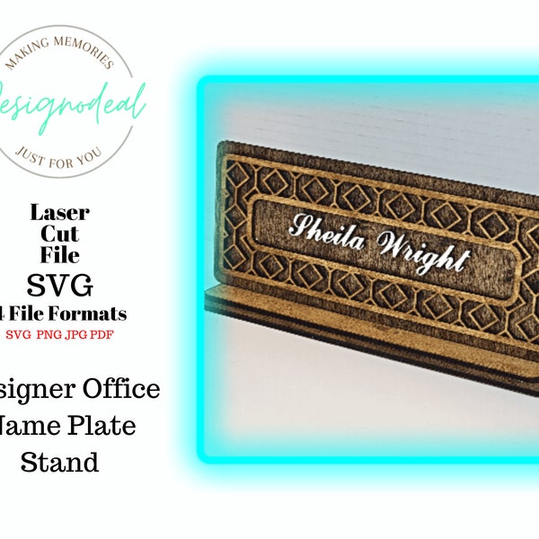 Office Name Plate Stand SVG Digital Files - Recognition Laser Files - Desk Name Plate - Glowforge Files - Personalized Name Plate Stand File