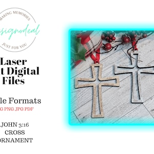 Johannes 3:16 Kruis Kerst Ornament Digitaal Download Bestand - Christelijke SVG Glowforge Laser Files - Religieuze Vakantie Ornamenten - Bijbel Vers
