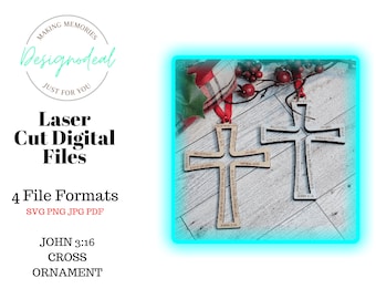 John 3:16 Cross Christmas Ornament Digital Download File - Christian SVG Glowforge Laser Files - Religious Holiday Ornaments - Bible Verse