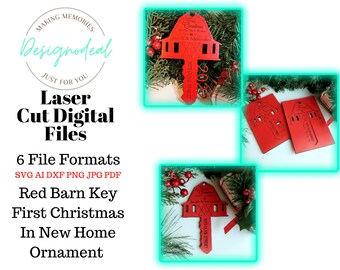 First Home Key Ornament SVG - Christmas 2022 - Laser Files - Digital Download - New Barndo Red Barn Farmhouse Style Keepsake Glowforge Files