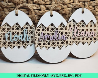 Easter Basket Name Tag Digital Files - Rattan Cracked Egg Tags - Laser Files for Easter name tags - svg png jpg pdf - Egg Name Tag Files
