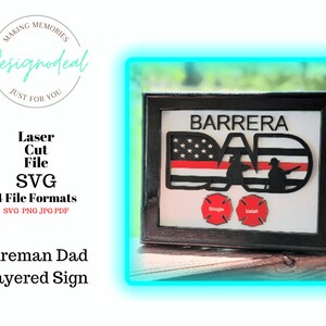 Fireman Dad Sign Laser Files - Red Line Sign SVG - First Responder Glowforge Files - Gift for Dad Digital Files - Father&#39;s Day Gifts