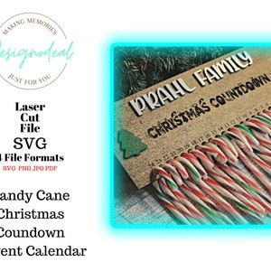 Christmas Advent Calendar SVG - Candy Cane Christmas Countdown File - Glowforge Files - Laser Digital File for Advent Calender Sign