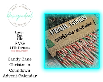 Christmas Advent Calendar SVG - Candy Cane Christmas Countdown File - Glowforge Files - Laser Digital File for Advent Calender Sign