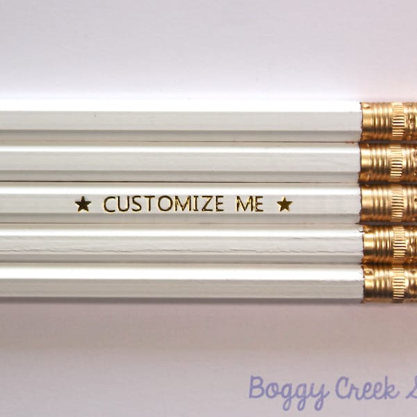 5 White Personalized Pencils ~ Back to school, Stocking Stuffer, Student/Birthday Gift, Teacher Appreciation, #2 Graphite, Wedding Favor