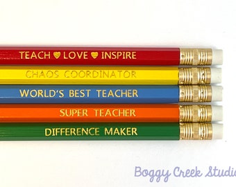 Teacher ~ Set of 5 Pencils ~ Teacher Appreciation Gift! Back to school, Stocking Stuffer, Student/Birthday Gift, #2 Graphite, Wedding Favor