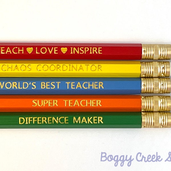 Teacher ~ Set of 5 Pencils ~ Teacher Appreciation Gift! Back to school, Stocking Stuffer, Student/Birthday Gift, #2 Graphite, Wedding Favor