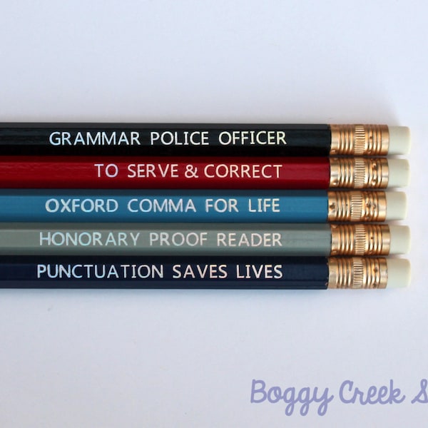 Grammar Police ~ Juego de 5 lápices de aluminio ~ ¡Regalo divertido y sarcástico! ¡Regalo para profesores! ¡Regalo para rellenar calcetines navideños, regalo para estudiantes/cumpleaños! Grafito n.° 2