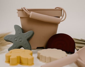 Silikon-Strandset| Strand-Eimer-Set | Strandspielzeug für Kinder | Modernes Spielzeug | Baby-Geschenk | Kleinkind-Geschenk | BPA-frei