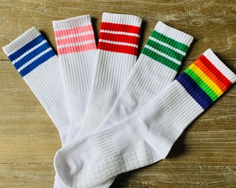 5 pack Kids Retro Stripe Socks High Crew Socks Non Slip Arch Support