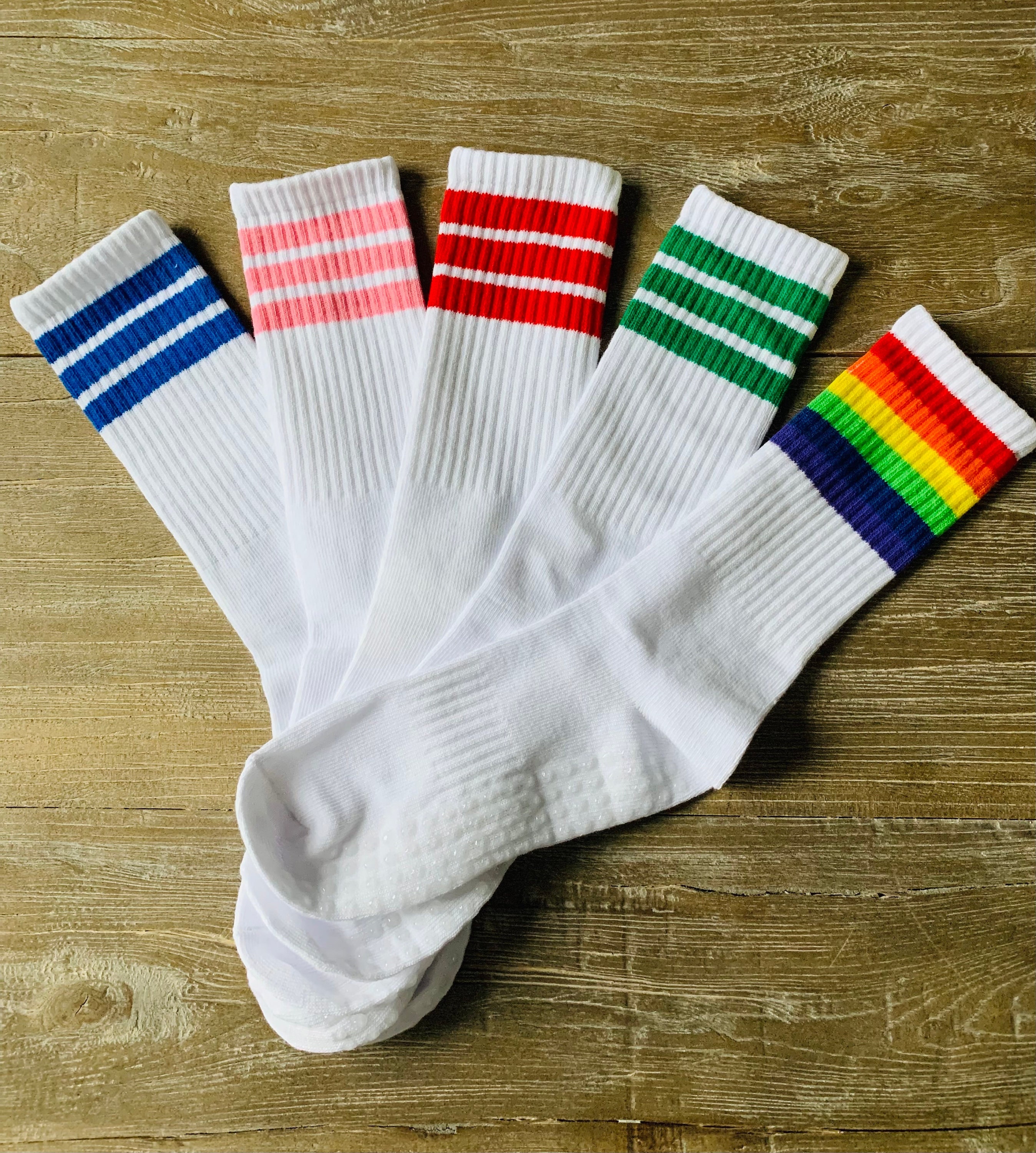 5 PACK Kids RETRO Stripe Sock High Crew Socks Non-Slip Arch Support