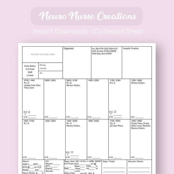 New Grad ICU Report Sheet / ICU Brain