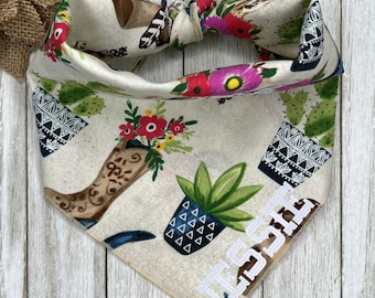 Personalized Embroidered Desert Cowgirl Dog Bandana, Western & Southwest Cactus Puppy Scarf, Gift For Pets