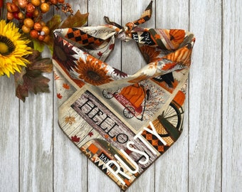 Personalized Embroidered Harvest Fall Trucks and Campers Dog Bandana, Autumn Pumpkin Thanksgiving Puppy Scarf, Gift For Pets