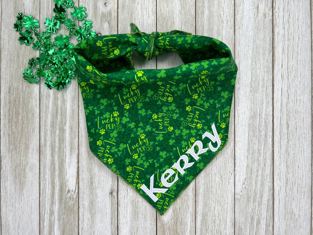 Personalized Embroidered Lucky Pup Paw Prints Dog Bandana, St. Patrick