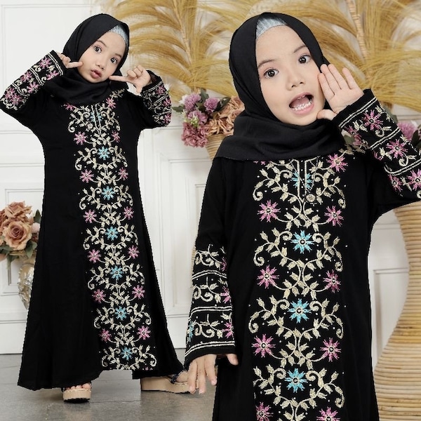 TURKEY 1301 Black baby girl abaya set pashmina, Saudi baby girl abaya sets, Umrah baby girl abaya set