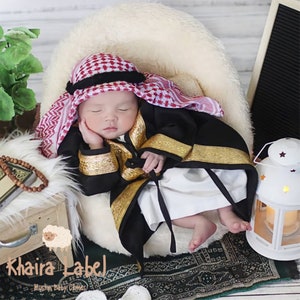 ASYKAR Ensembles abaya bébé garçon, 0-5 ans ensembles robe arabe bébé garçon foulard image 2