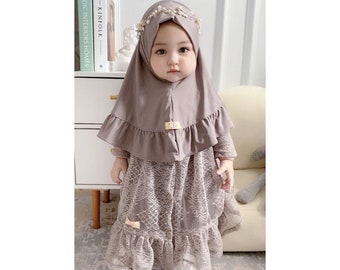 IVORY 4-12 months Baby abaya Sets Hijab, muslim baby hijab sets, baby dress hijab wedding