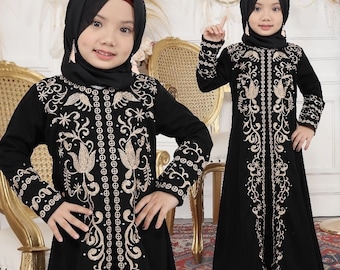 1227 Schwarzes Baby-Abaya-Set für Mädchen, Pashmina-Set, saudisches Baby-Abaya-Set für Mädchen, Umrah-Baby-Abaya-Set für Mädchen