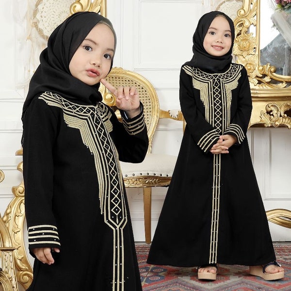 MOROCCAN Black baby girl abaya set pashmina, Saudi baby girl abaya sets, Umrah baby girl abaya set