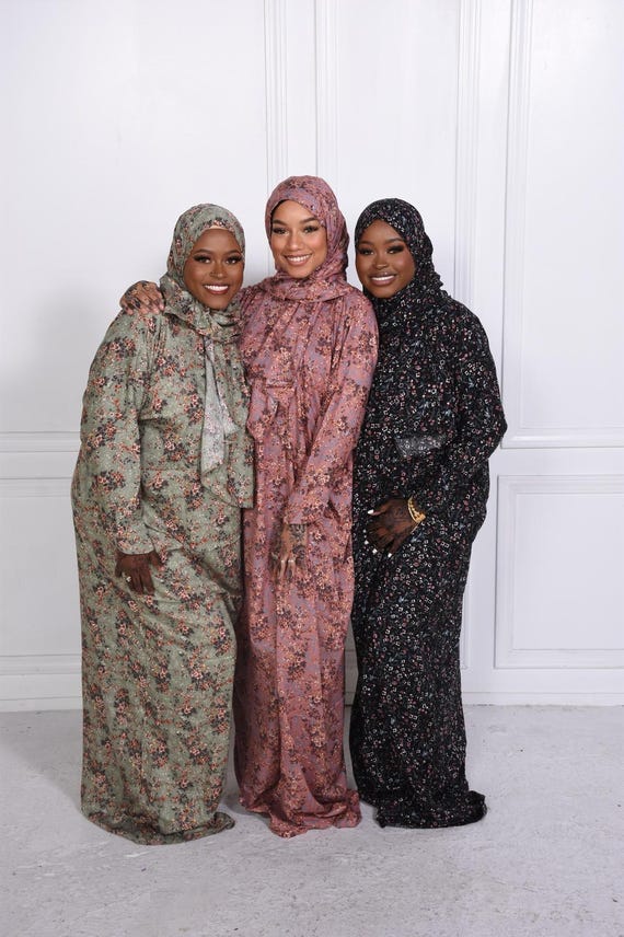 Floral Prayer Dress With Attached Hijab – Lightweight Muslim Outfit