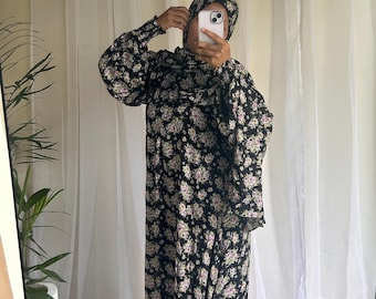 Long Black Floral Prayer Dress