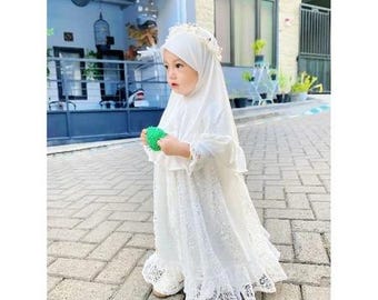 IVORY 1-2 months Baby abaya Sets Hijab, muslim baby hijab sets, baby dress hijab wedding