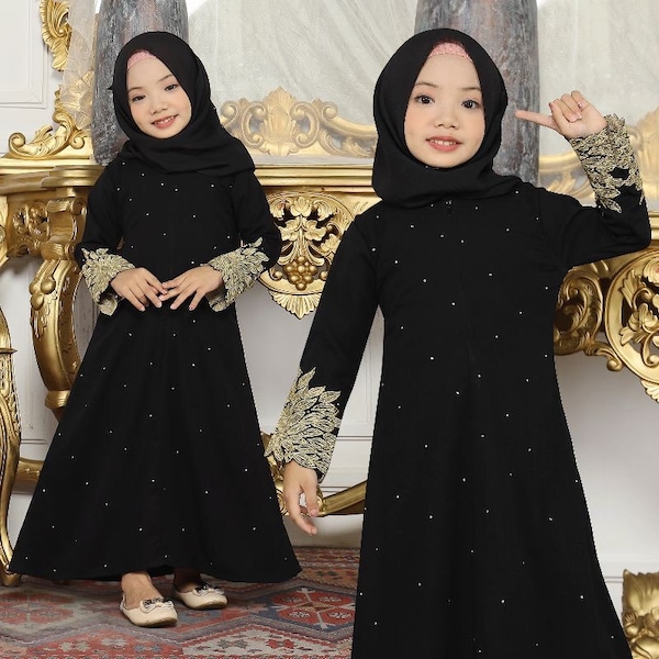 SONIA Zwarte babymeisje abaya set pashmina, Saoedische baby meisje abaya sets, Umrah baby meisje abaya set