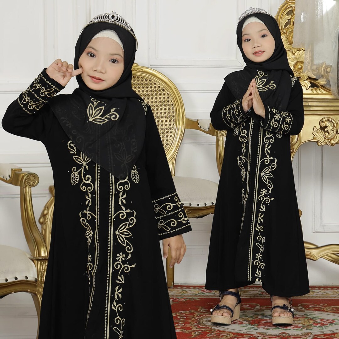 Adiva Black Baby Girl Abaya Set Pashmina, Saudi Baby Girl Abaya