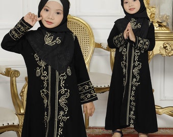 Adiva Black baby girl abaya set pashmina, Saudi baby girl abaya sets, Umrah baby girl abaya set