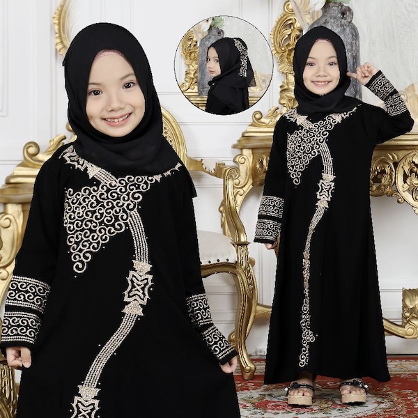 TURKEY 1229 Black baby girl abaya set pashmina, Saudi baby girl abaya sets, Umrah baby girl abaya set