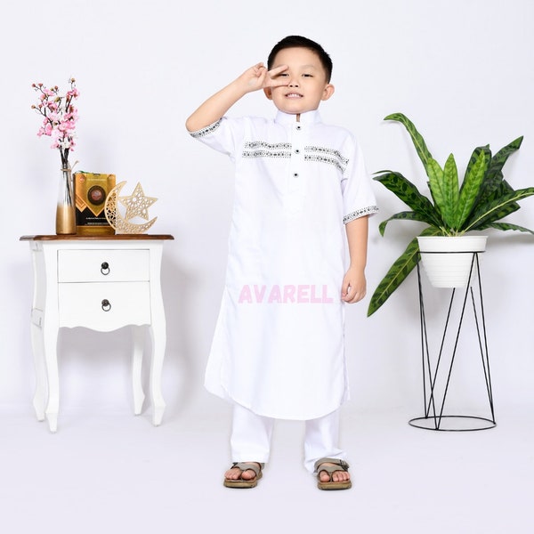 1-5 years old ABIDZAR kurta sets for boys, White Turkish abaya boys, muslim boys abaya, muslim pakistan boys abaya, short sleeve