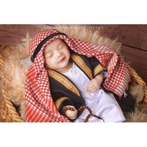 ASYKAR Ensembles abaya bébé garçon, 0-5 ans ensembles robe arabe bébé garçon foulard image 1