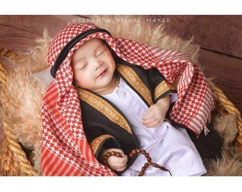 ASYKAR Ensembles abaya bébé garçon, 0-5 ans ensembles robe arabe bébé garçon foulard