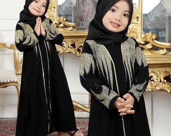 Ensemble abaya noir pour bébé fille Shaybah Pashmina, ensembles abaya saoudien pour bébé fille, ensemble abaya pour bébé fille Omra