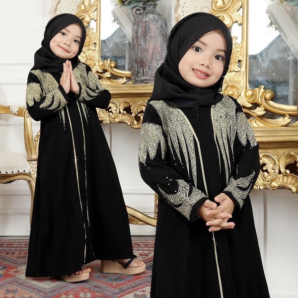 Shaybah Black baby girl abaya set pashmina, Saudi baby girl abaya sets, Umrah baby girl abaya set