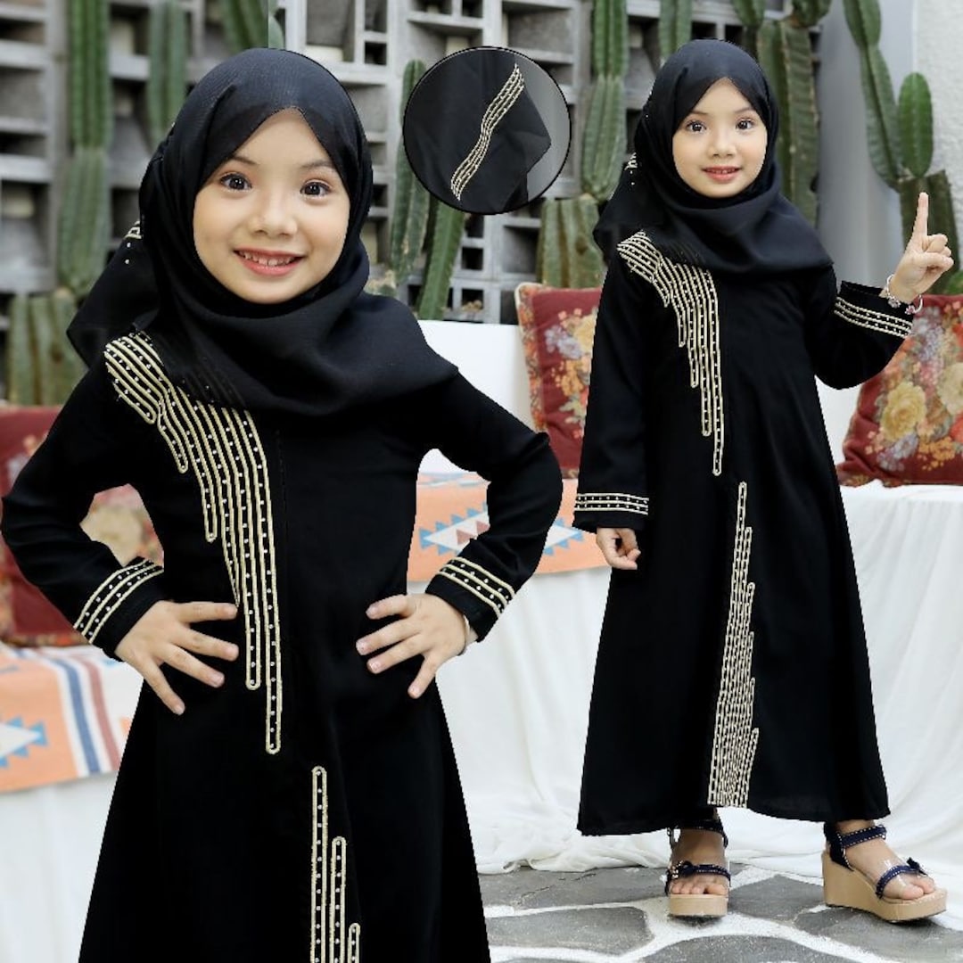 CAIRO Black Baby Girl Abaya Set Pashmina, Saudi Baby Girl Abaya