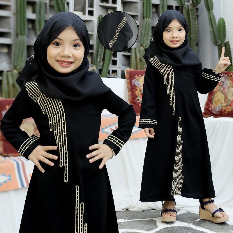 CAIRO Black Baby Girl Abaya Set Pashmina, Saudi Baby Girl Abaya