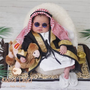 ASYKAR baby boy abaya sets, 0-5 years old baby boy arabian dress sets head scarf image 3