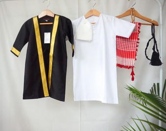 ASYKAR Baby Boy Thobe Set for Ramadan and Eid, Black Gold Outfit