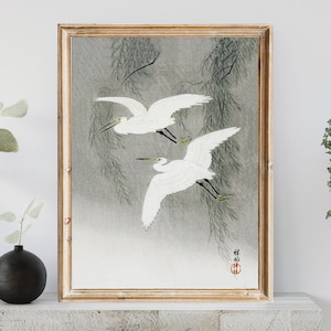 Little Egrets in Flight by Ohara Koson, Japanese Vintage Art Prints, Printable Wall Art