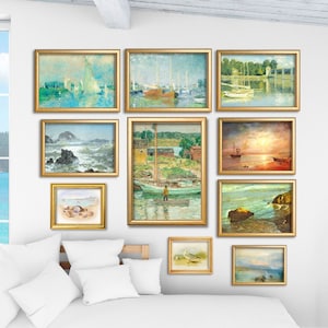 Vintage Coastal Gallery Wall Art Prints: Nautical Set of 10 (Digital Download)