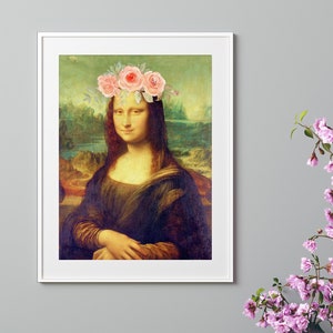 Mona Lisa Flower Crown Print: Boho Leonardo da Vinci Art (Digital Download)
