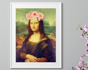 Mona Lisa Flower Crown Print: Boho Leonardo da Vinci Art (Digital Download)