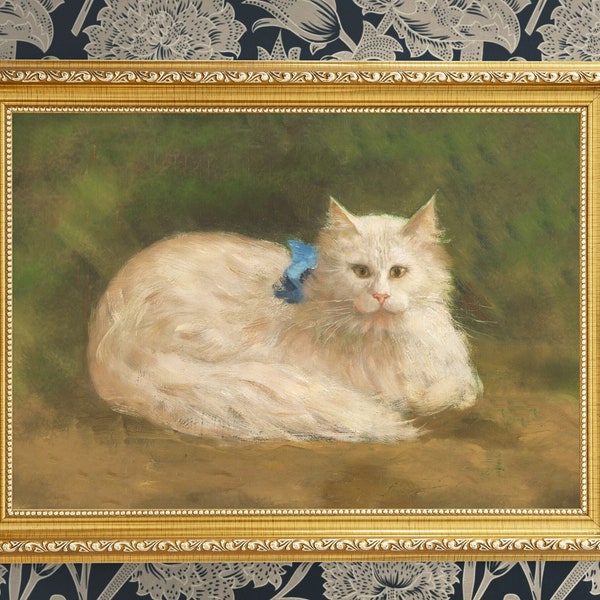 Angora Cat, Beautiful Cat Painting, Vintage Cat Print, Cat Print, 19th Century Vintage Paintings, Digital Download print