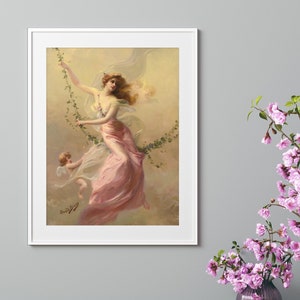 De schommel, Franse schilder Edouard Bisson, vintage vrouwenportretten, romantische schilderijen, afdrukbare vintage kunst