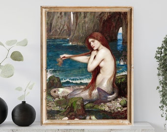 Vintage zeemeerminschilderij: Engelse sprookjeskunst (digitale download)
