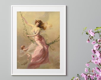 The Swing, Edouard Bisson French painter, Vintage Woman Portraits, Romantic Paintings, Printable Vintage Art
