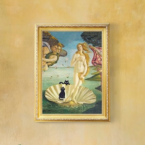 El nacimiento de Venus con dos gatos negros, pintura de Botticelli (1485), impresiones artísticas divertidas de gatos, póster de gatos, gatos en el arte, impresión de gatos, imprimible